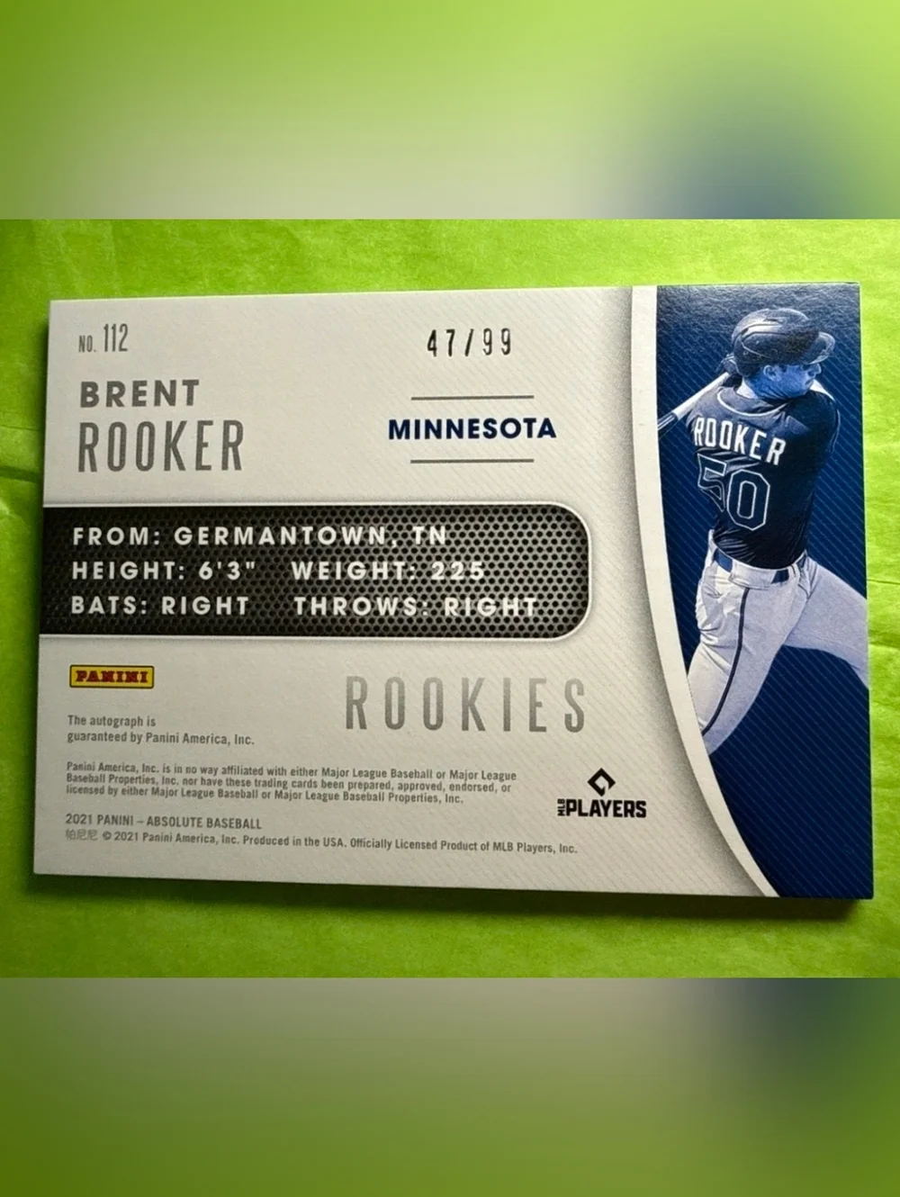 2021 Absolute Brent Rooker Material Signatures Black & White Seams RC Auto 47/99 - Picture 6 of 6